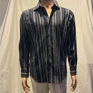 Etro Milano Navy and White Striped Button Down Shirt S